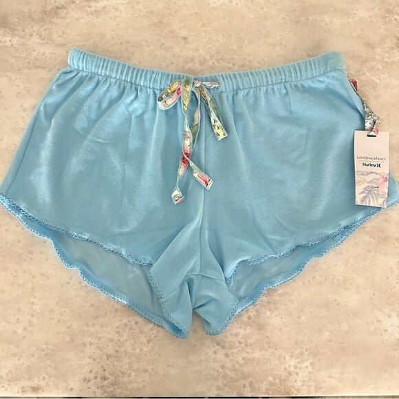 LoveShackFancy Pants - LoveShackFancy x Hurley Solid Aqua Terry Shorts